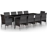 vidaXL Ensemble de jardin 11 pièces Poly rotin gris