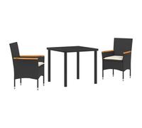 vidaXL Ensemble de Jardin 3 pièces avec Coussins en Poly rotin Noir, Table résistante aux intempéries. Super pour Le Balcon ou la terrasse. C'est des sièges ergonomiques pour l'extérieur.