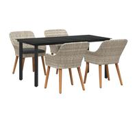 vidaXL Ensemble de Jardin 5 pièces avec Cadre en métal Noir Mat, Plateau en Verre trempé, Couleur Gris Clair et Pieds carrés, Dimensions 160 x 80 x 74 cm. des Meubles de Jardin résistants aux intempé