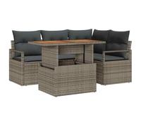 vidaXL Ensemble de Jardin 5 pièces avec Coussins Gris en Osier et Table en Acacia. C'est Un Meuble modulaire pour Repas, Super Confortable et résistant aux intempéries, Parfait pour cet été.