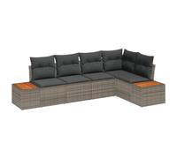 vidaXL Ensemble de Jardin 5 pièces avec Coussins Gris, en Poly rotin et Acacia. Mobilier d'extérieur, Protection UV, sièges Lounge Confortables, modulaire. Idéal pour Un Patio Moderne avec Coussins.