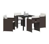vidaXL Ensemble de Jardin 5 pièces avec Coussins Marron en rotin synthétique. Parfait pour l'extérieur, ça Comprend Une Table et des chaises pour 4 Personnes. Idéal pour Un Coin Salon sur Le Balcon o