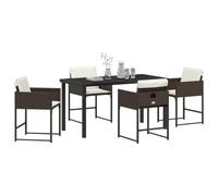vidaXL Ensemble de Jardin 5 pièces, avec des Coussins, en Poly rotin Marron, châssis en métal pour 4 Personnes. Comprend Une Table avec Une Surface Noire en Verre trempé et des chaises, C'est du mobi