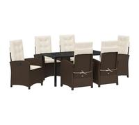 vidaXL Ensemble de Jardin 7 pièces avec Coussins Marron Poly Rattan