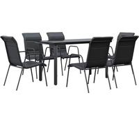 vidaXL Ensemble de jardin 7 pièces noir acier et textilène