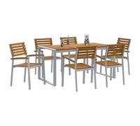 vidaXL Ensemble de Jardin 7 pièces | Table rectangulaire en Brun Clair et Gris avec 6 chaises en alu et Bois d'acacia, Parfait pour l'extérieur, mobilier de terrasse Moderne al Fresco