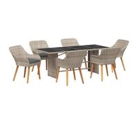 vidaXL Ensemble de Jardin 7 Places, Gris Clair, en rotin Mat Brun, 190 x 80 x 74 cm. Ça Comprend Une Table avec Un Plateau en Verre et 6 chaises. Mobilier d'extérieur Solide, Design rectangulaire Mod
