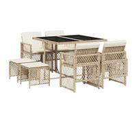 vidaXL Ensemble de jardin 9 pcs Beige Polyrotin avec coussins extérieurs