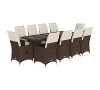 vidaXL Ensemble de jardin bistrot 11 pièces avec coussins Marron Poly rotin