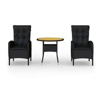 vidaXL Ensemble de jardin bistrot 3 pièces Poly rotin noir