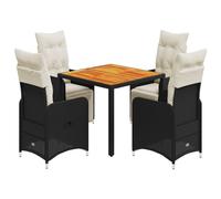 vidaXL Ensemble de jardin bistrot 5 pièces avec coussins noir Poly rotin