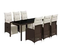 vidaXL Ensemble de jardin bistrot 7 pièces avec coussins Marron Poly rotin