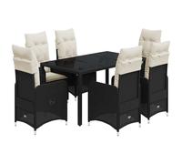 vidaXL Ensemble de jardin bistrot 7 pièces avec coussins noir poly rotin