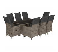 vidaXL Ensemble de jardin bistrot 9 pièces avec coussins Gris Poly rotin