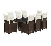 vidaXL Ensemble de jardin bistrot 9 pièces avec coussins Marron Poly rotin