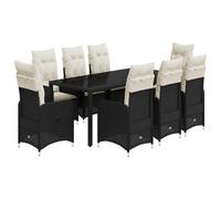 vidaXL Ensemble de jardin bistrot 9 pièces avec coussins noir poly rotin