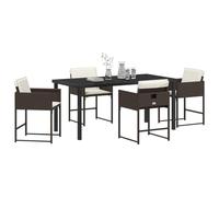 vidaXL Ensemble de Jardin de 5 pièces avec Coussins en Poly rotin Marron, Cadre en métal pour 4 Personnes, Table et chaises avec Surface en Verre trempé Noir. Parfait pour la terrasse, C'est Un Mobil