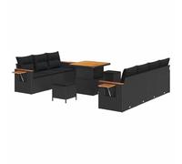 vidaXL Ensemble de Jardin en 10 pièces avec des Coussins vitaXL en Poly rotin Noir et en Acacia, idéal pour Les patios et Les Jardins. C'est Un mobilier d'extérieur modulable au Style Moderne.