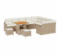 vidaXL Ensemble de canapés de Jardin 12 pièces avec Coussins Beige Rattan Poly Acacia, Ensemble de Salle à Manger de Jardin 3 pièces avec Coussins Beige Rattan Poly Acacia