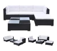 Salon de jardin 5 pcs avec coussins résine tressée noir