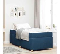 vidaXL Ensemble de lit Complet au Design Moderne Bleu et Blanc. Le Matelas est moyennement Ferme et en Tissu rembourré avec Une Texture Lisse. Il a Un Cadre à Lattes Fixe et Convient pour Une Chambre