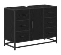 vidaXL Ensemble de Meuble lavabo de Salle de Bain Style Industriel en chêne Noir 80 x 33 x 60 cm. Fabriqué en Bois reconstitué avec Un Cadre en Acier, il a des tiroirs et des Portes pour Beaucoup de