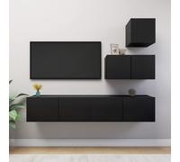 Ensemble de Meuble TV 4 pcs Mural Suspendu Ensemble d'Armoires Stéréo Salle de Séjour Salon Maison Intérieur Noir Aggloméré