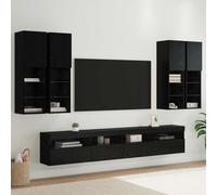 vidaXL Ensemble de meuble TV mural avec éclairage LED 7 pcs Chêne noir