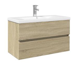 vidaXL Ensemble de Meubles de Bain 2pcs céramique et Bois d'ingénierie, Armoire de Salle de Bain, Meuble de Salle de Bain, Meuble de vestiaire