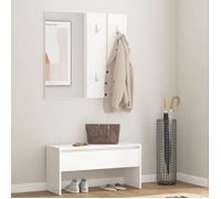 vidaXL Ensemble de Meubles de Couloir Banc d'Entrée avec Rangemen Miroir Panneau de Portemanteau Vestiaire Blanc Bois 808783