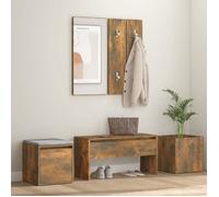vidaXL Ensemble de Meubles de Couloir Banc d'Entrée Boîte de Rangement Miroir de Coiffeuse Porte-manteau Chêne Fumé Bois 3120200