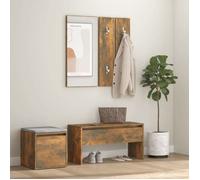 vidaXL Ensemble de Meubles de Couloir Banc d'Entrée Miroir Panneau de Portemanteau Ensemble de Vestiaire Chêne Fumé Bois 3120194