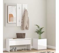 vidaXL Ensemble de Meubles de Couloir Ensemble de Vestiaire Banc d'Entrée Miroir Jardinière Salon Intérieur Blanc Brillant 3082059
