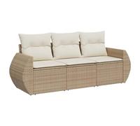 vidaXL Salon de Jardin avec Coussins 3 pcs Beige résine tressée