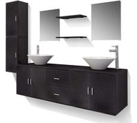 vidaXL Ensemble de meubles de salle de bain 11 pièces avec lavabo et robinet noir