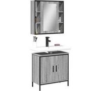 vidaXL Ensemble de Meubles de Salle de Bain 2 pcs, Armoires de Lavabo avec Miroir, Placards de Rangement Toilette, Moderne, 3214723 Gris G