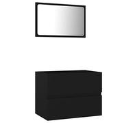 Ensemble de Meubles Salle de Bain 2 pcs, Meuble-lavabo avec Miroir, Armoire de Rangement Toilette Maison Intérieur, Noir Bois d'Ingénierie
