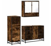 vidaXL Ensemble de Meubles de Salle de Bain 3 pcs Chêne fumé, Armoire de Salle de Bain, Armoire de Rangement de Toilette, Placard de Salle de Bain