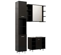 vidaXL Ensemble de Meubles de Salle de Bain 3 pcs, Ensemble de Armoires avec Rangement, Organisateur de Toilette Intérieur, Noir Bois d'Ingénierie