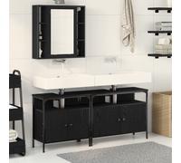 Vidaxl Ensemble De Meubles De Salle De Bain 3 Pièces En Bois D'ingénierie Noir Chêne Noir