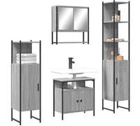vidaXL Ensemble de Meubles de Salle de Bain 4 pcs, Armoires de Lavabo avec Miroir, Placards de Rangement Toilette, Moderne, 3214708 Gris G