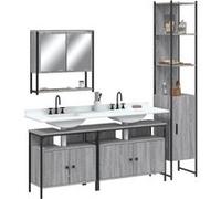 vidaXL Ensemble de Meubles de Salle de Bain 4 pcs, Armoires de Lavabo avec Miroir, Placards de Rangement Toilette, Moderne, 3214688 Gris G