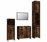 vidaXL Ensemble de Meubles de Salle de Bain 4 pcs Chêne fumé Bois, Meuble de lavabo de Salle de Bain, Armoire de Salle de Bain, Meuble de Toilette