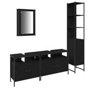 vidaXL Ensemble de Meubles de Salle de Bain 4 pièces en Bois Noir chêne avec Miroir Mural pour Ranger et s'organiser - Style Rustique, Solutions déco, Organisateur, Look Naturel avec du métal