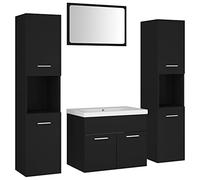 vidaXL Ensemble de meubles de salle de bain Noir Aggloméré, 80 x 38.5 x 46 cm, Noir, blanc