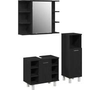 vidaXL Ensemble de meubles de salle de bain avec étagère 3 pcs noir 30 x 30 x 99,5 cm