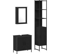 vidaXL Ensemble de meubles de salle de bain avec étagère 3 pcs noir 33 x 33 x 185.5 cm