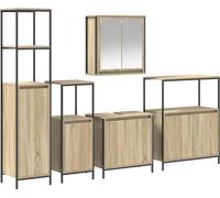 vidaXL Ensemble de meubles de salle de bain avec étagère 5 pcs chêne Sonoma et noir