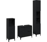 vidaXL Ensemble de meubles de salle de bain avec rangement 3 pcs noir 30 x 30 x 180 cm
