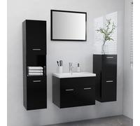 Vidaxl Ensemble De Meubles De Salle De Bain Noir Bois D'ingénierie Noir